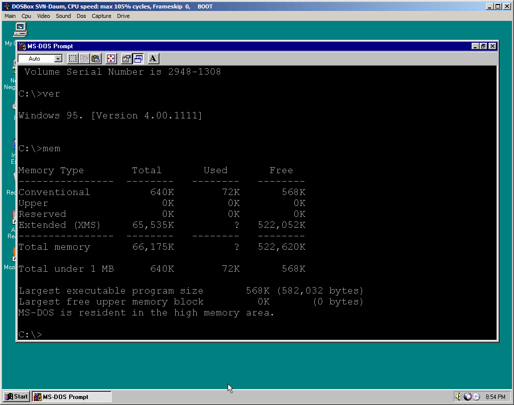 install windows 95 using dosbox