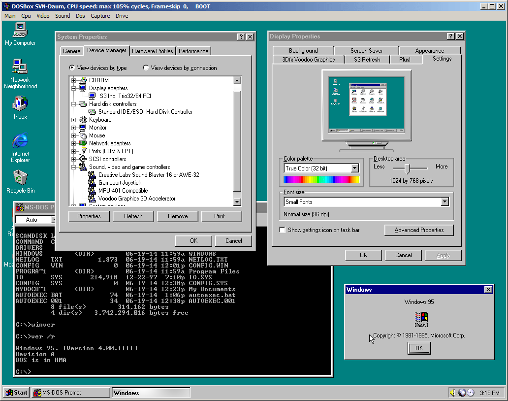 running dosbox windows 95 256 colors